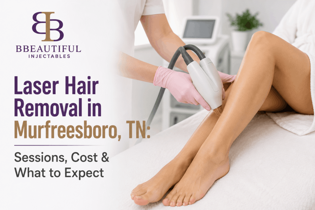Professional laser hair removal in Murfreesboro, TN using advanced technology for safe, long-lasting hair reduction.